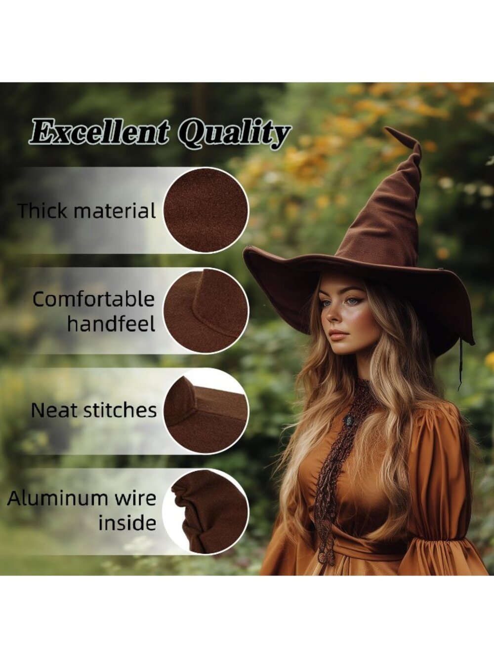 Halloween Brown Wizard Witch Hat Novelty Cosplay Accessories For Christmas Party - Picture 3 of 7